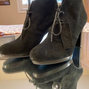 Black suede bootie.